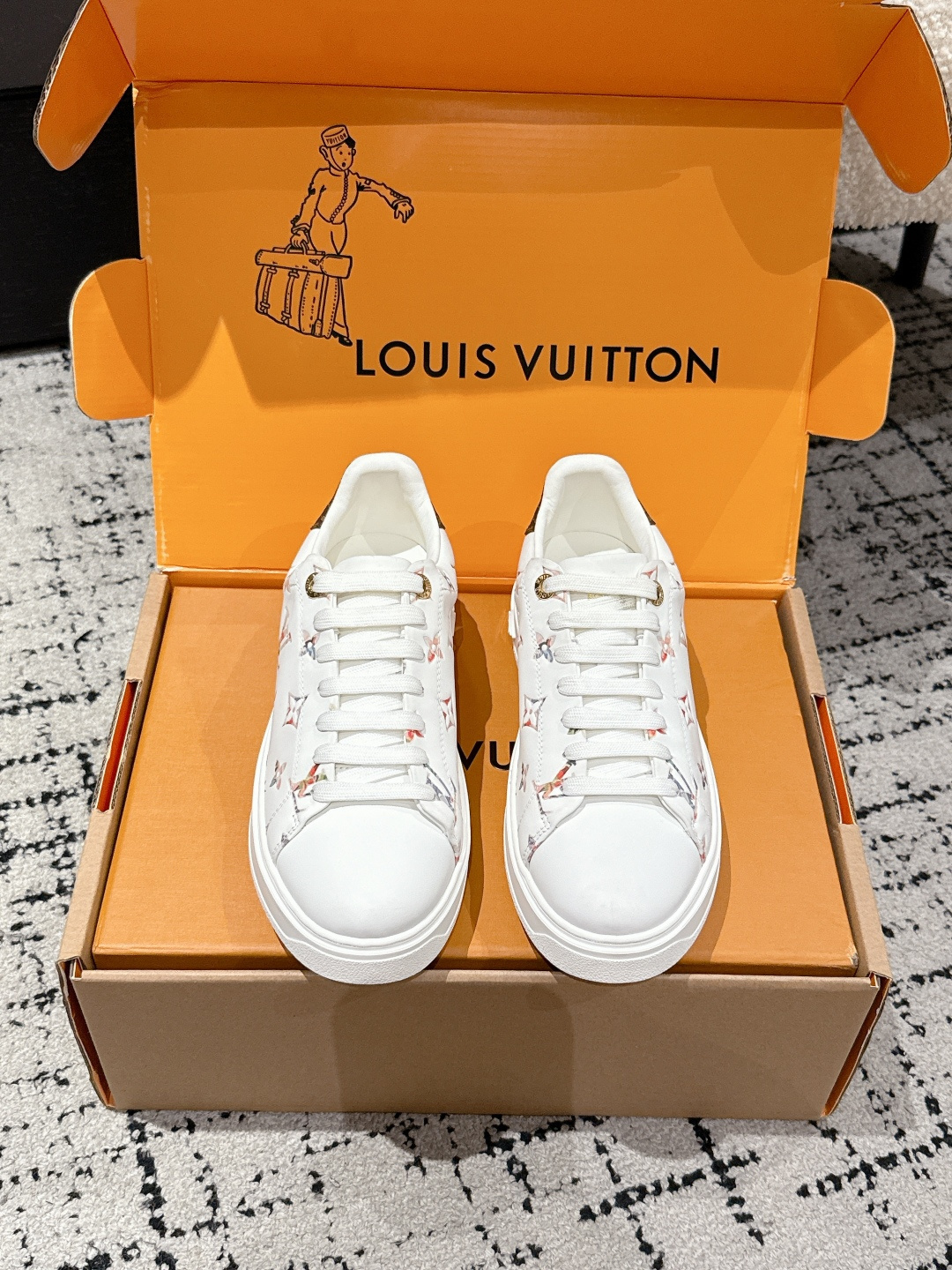 Louis Vuitton White Leather Floral Monogram Butterfly Sneakers