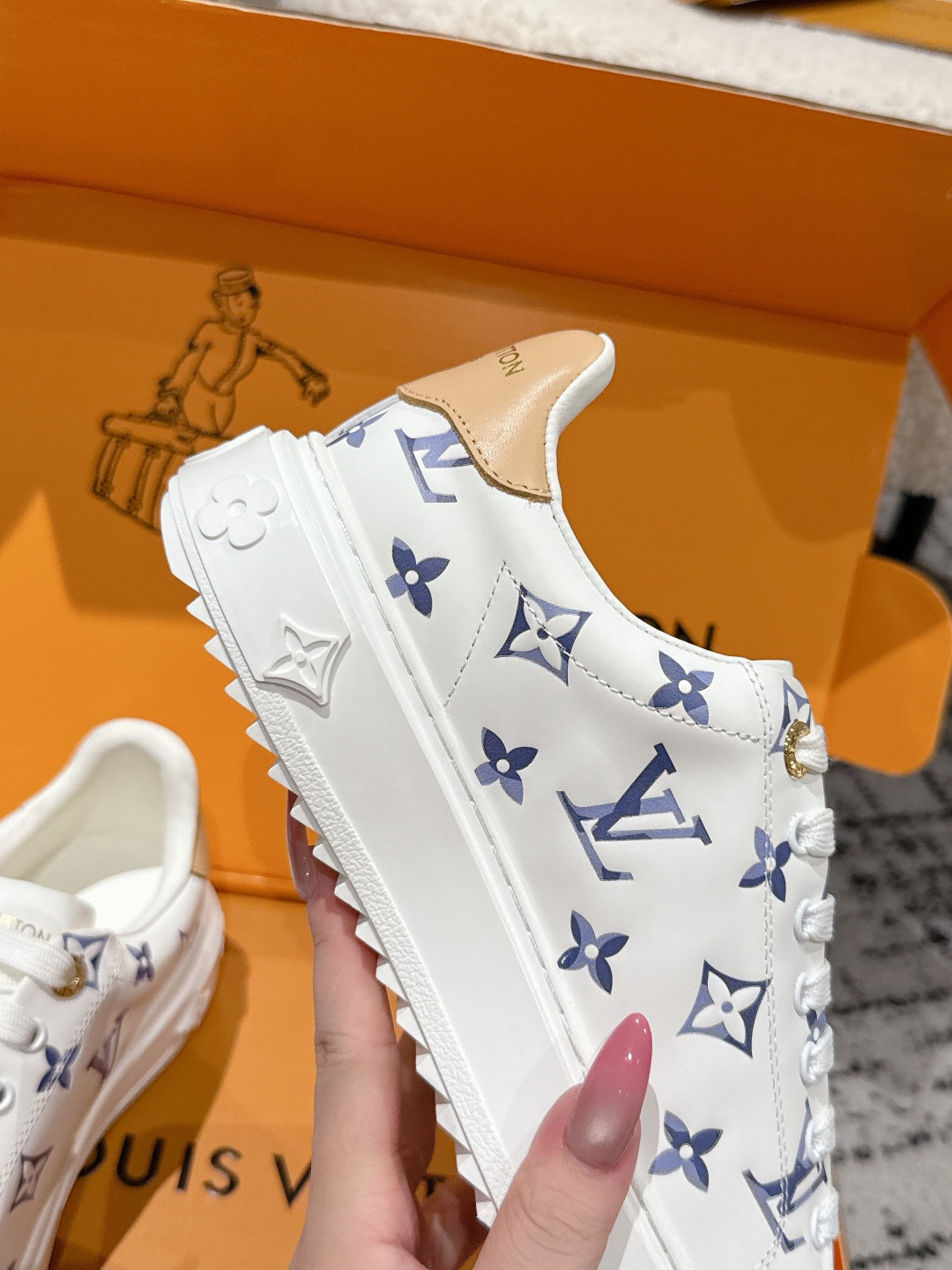 Louis Vuitton White & Blue Monogram Leather Sneakers for Women