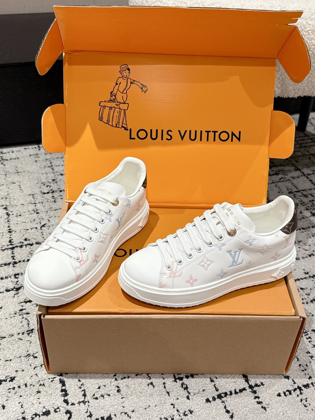 Louis Vuitton Time Out Sneaker White Pastel Monogram Leather