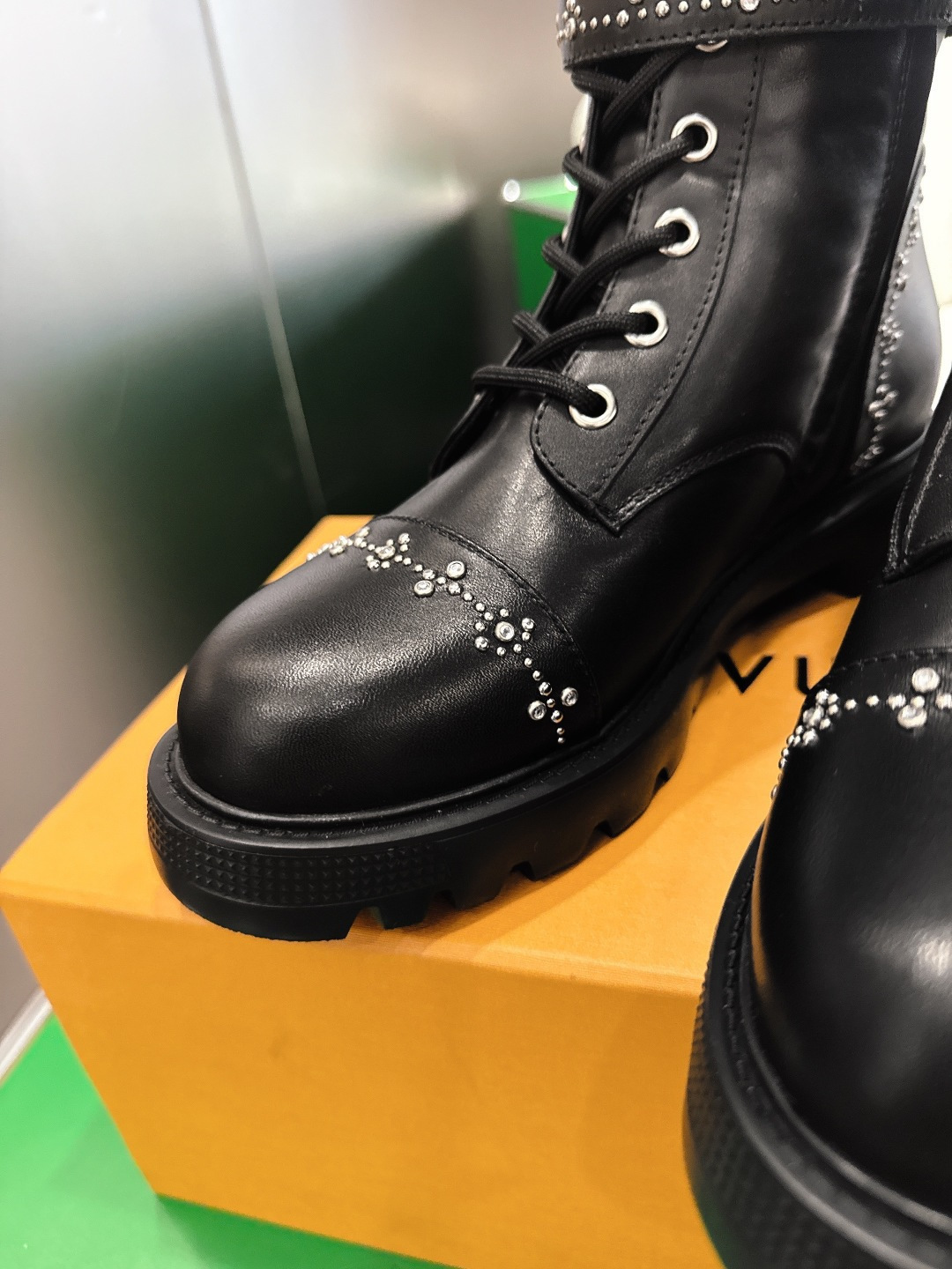 Luxury Studded Leather Lace-Up Combat Boots for Women