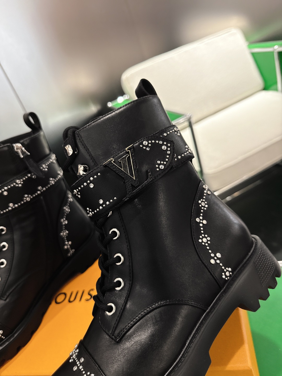 Luxury Studded Leather Lace-Up Combat Boots for Women