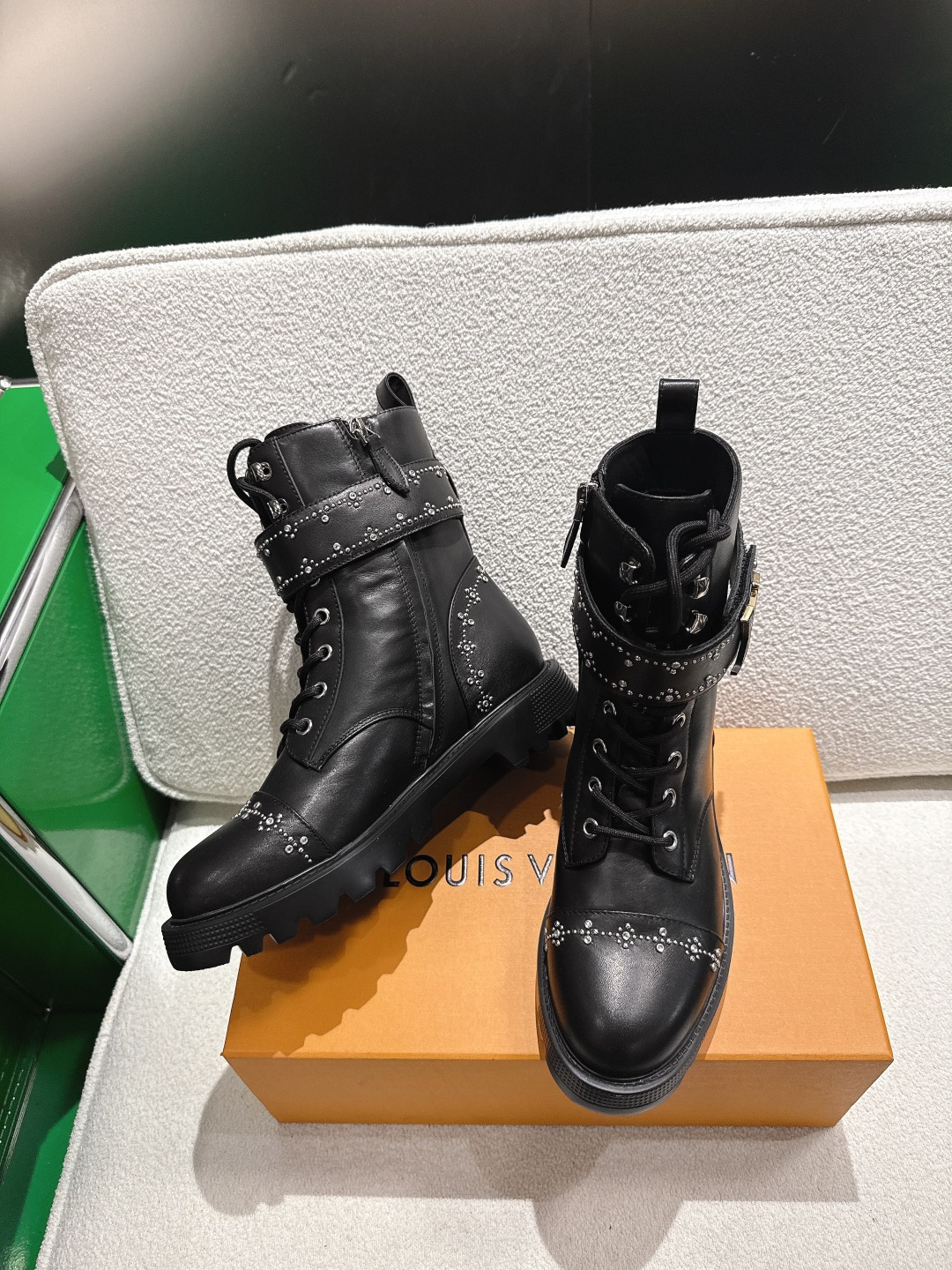 Luxury Studded Leather Lace-Up Combat Boots for Women