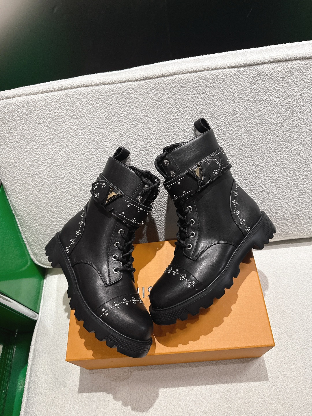 Luxury Studded Leather Lace-Up Combat Boots for Women