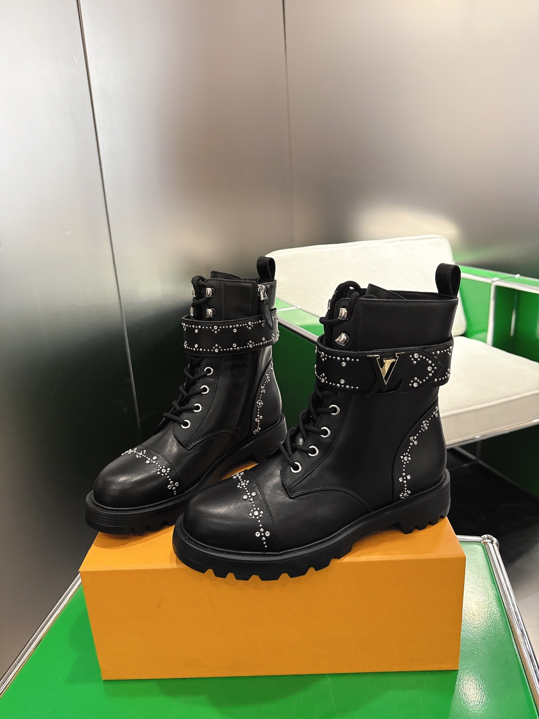 Luxury Studded Leather Lace-Up Combat Boots for Women