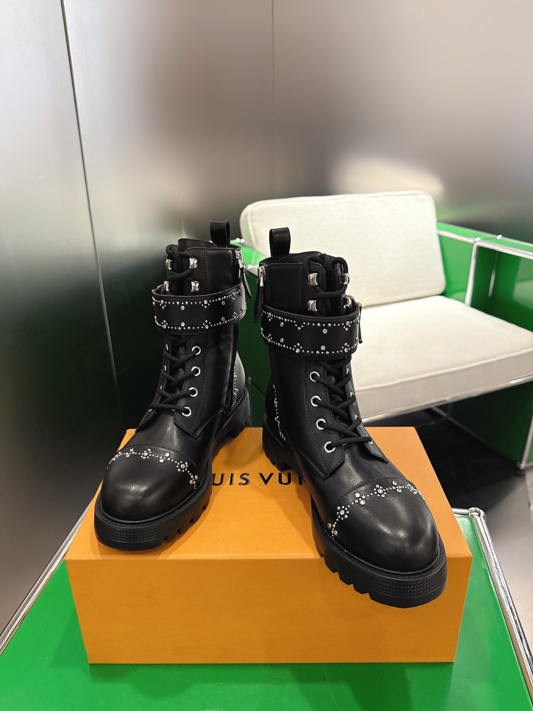 Luxury Studded Leather Lace-Up Combat Boots for Women