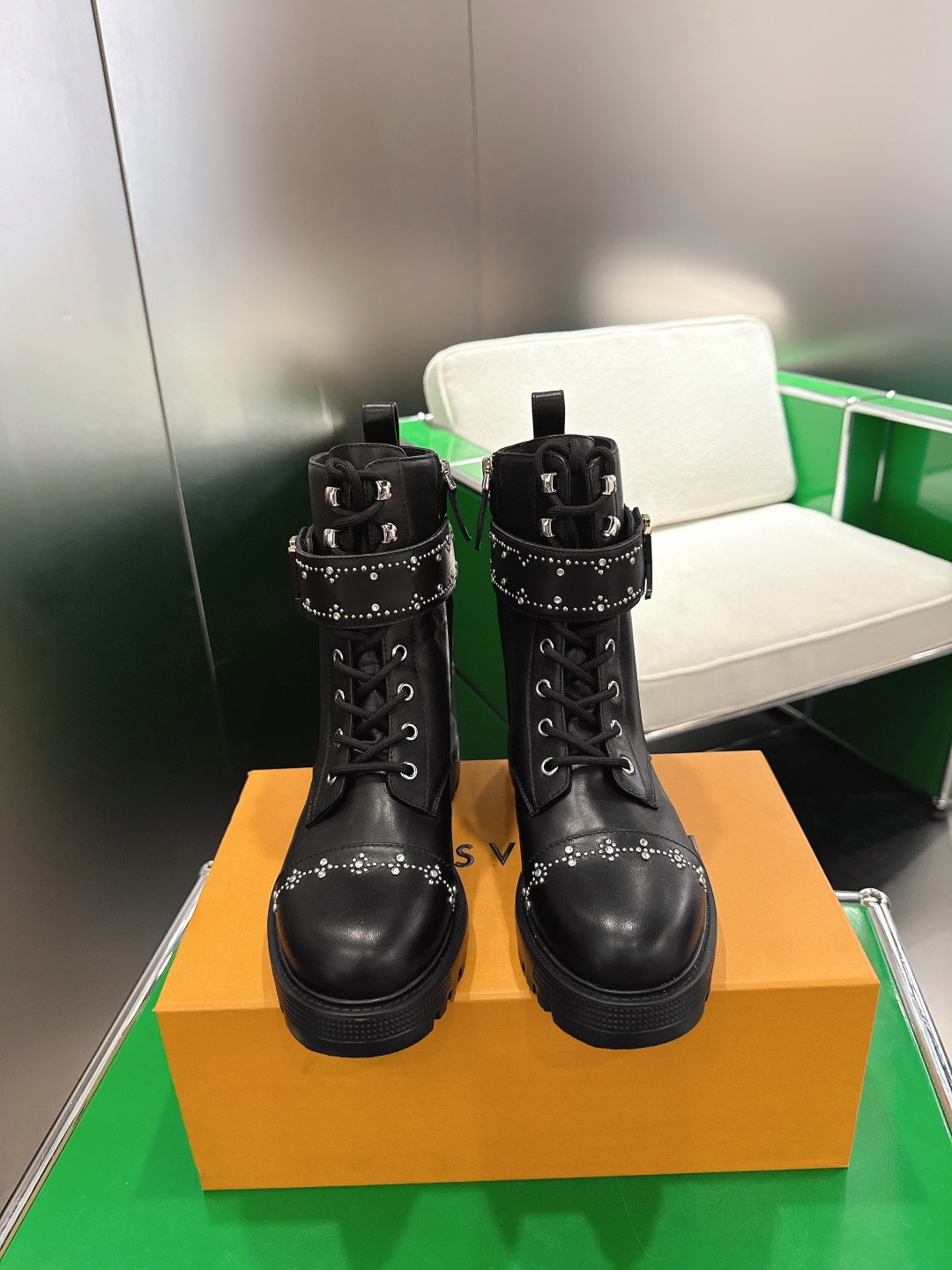 Luxury Studded Leather Lace-Up Combat Boots for Women