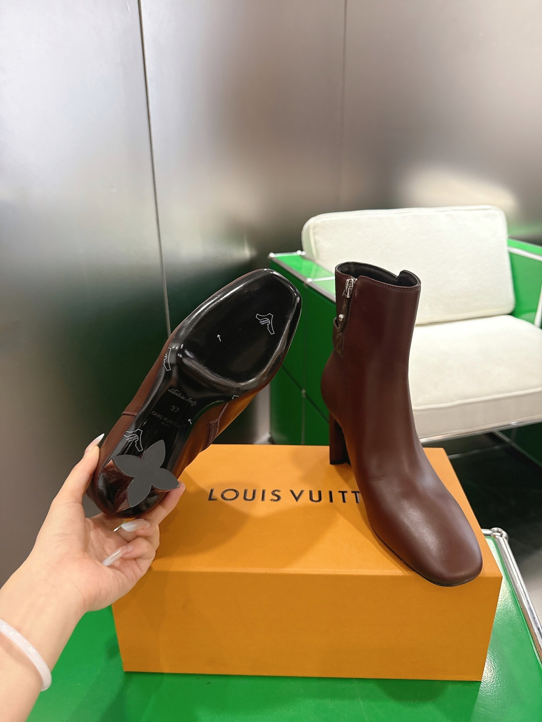 Premium Women's Brown Leather Ankle Boots - Elegant Square Toe