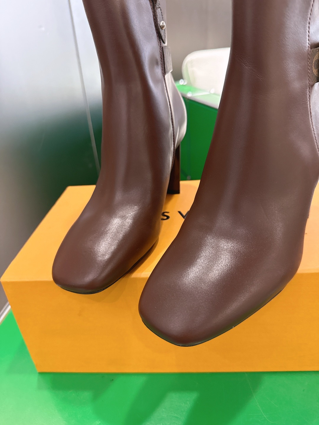 Premium Women's Brown Leather Ankle Boots - Elegant Square Toe