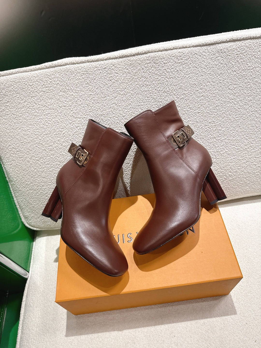 Premium Women's Brown Leather Ankle Boots - Elegant Square Toe