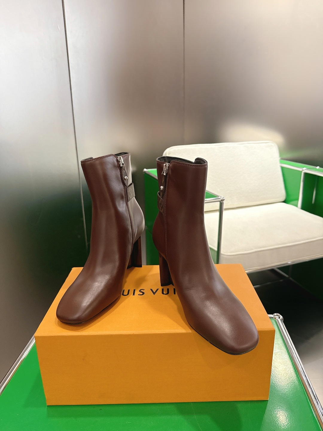 Premium Women's Brown Leather Ankle Boots - Elegant Square Toe