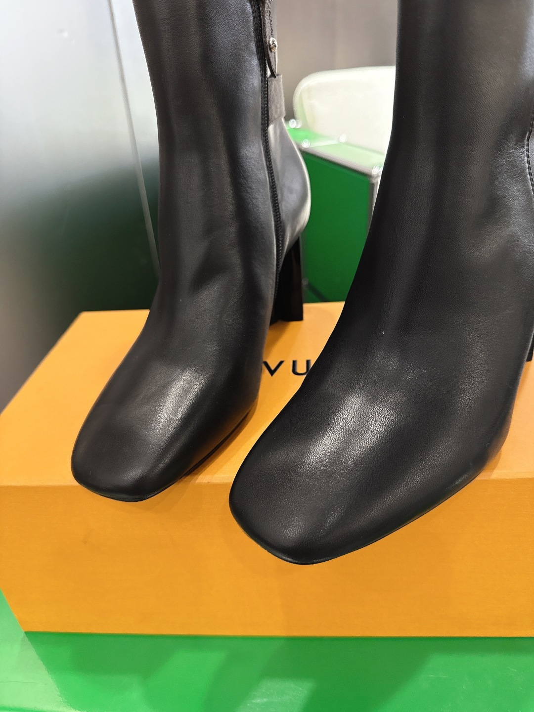 Women's Elegant Black Leather Ankle Boots - Square Toe Design