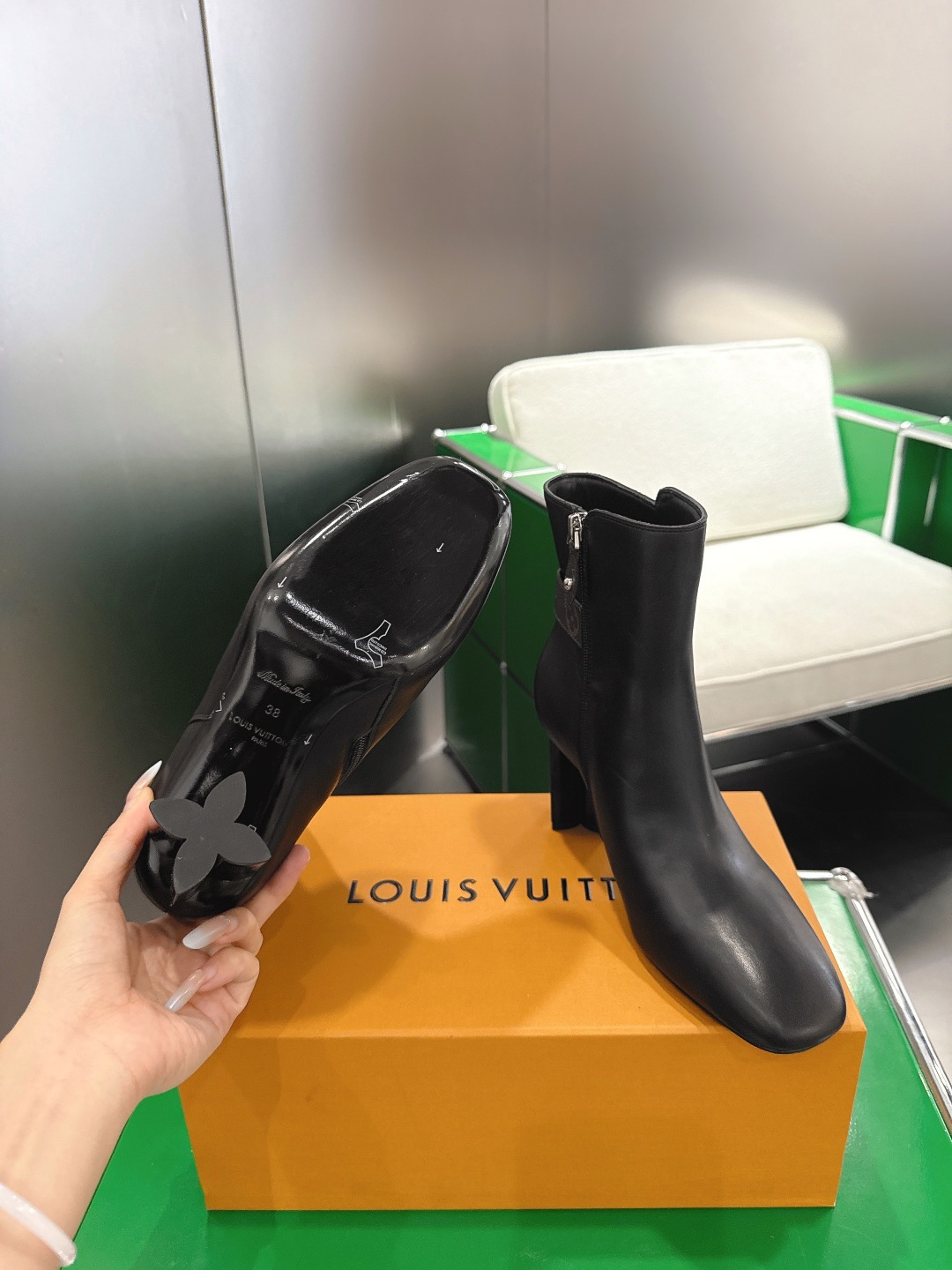 Women's Elegant Black Leather Ankle Boots - Square Toe Design