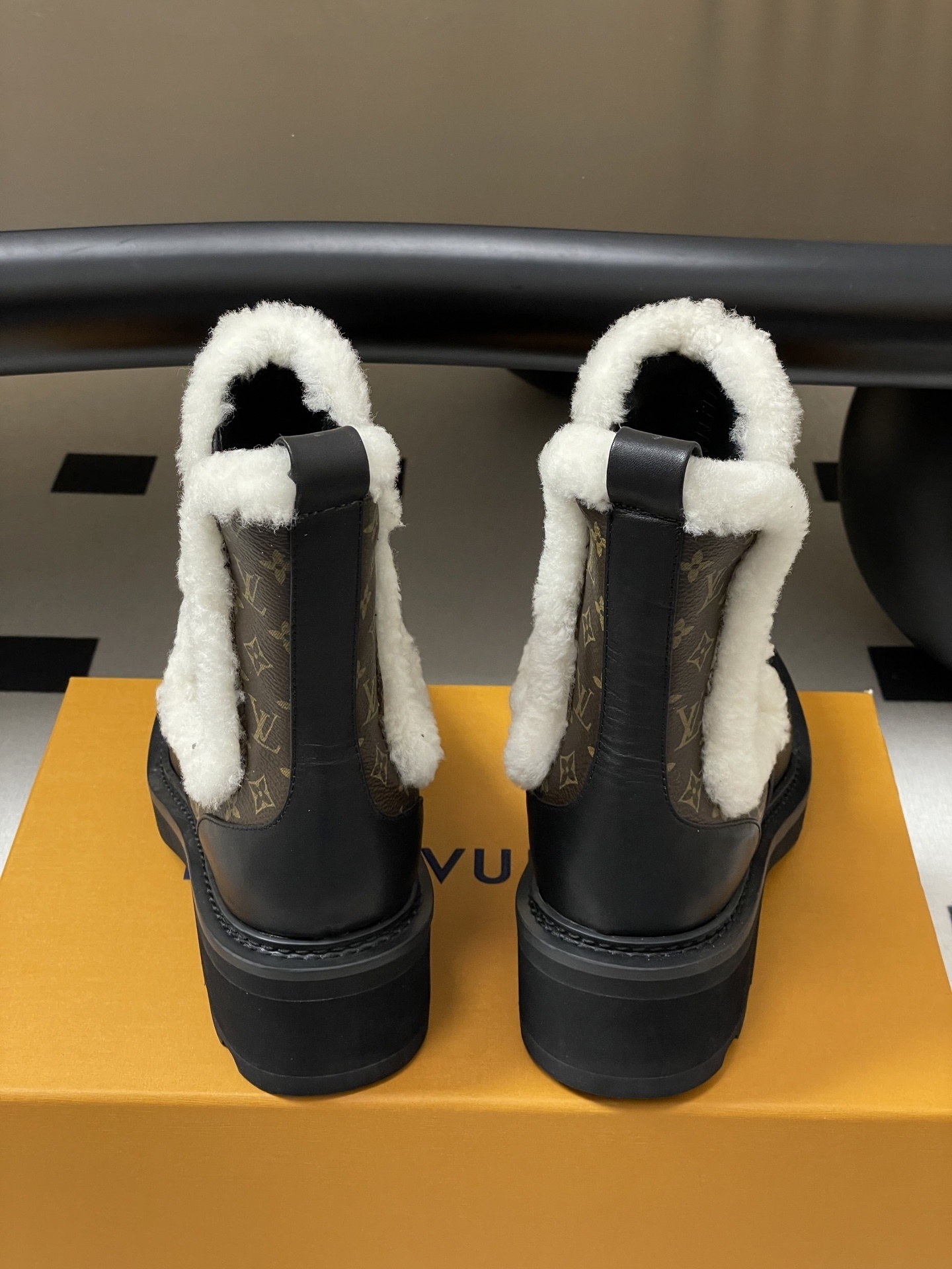 Louis Vuitton Monogram Shearling Leather Ankle Boots
