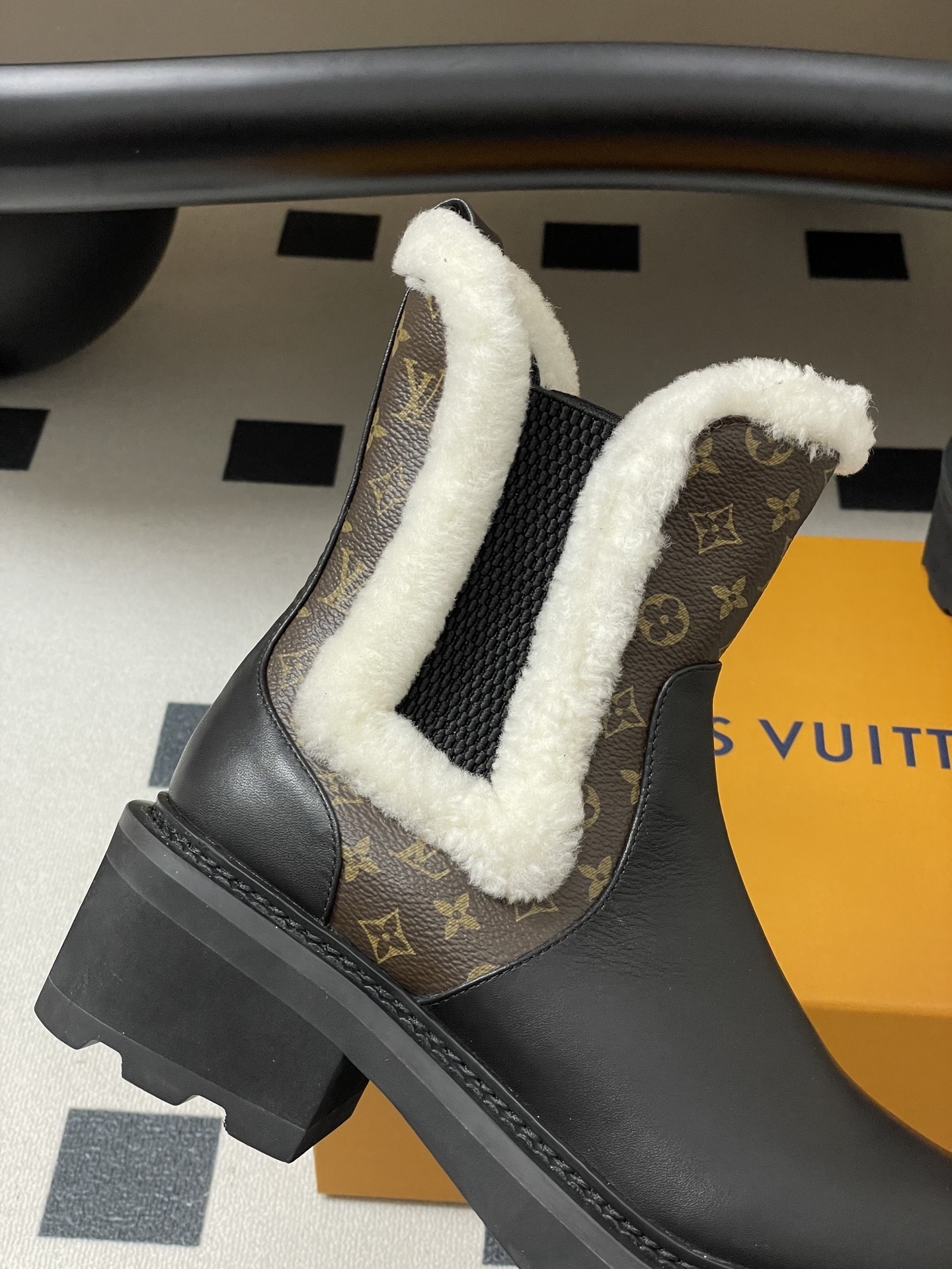 Louis Vuitton Monogram Shearling Leather Ankle Boots