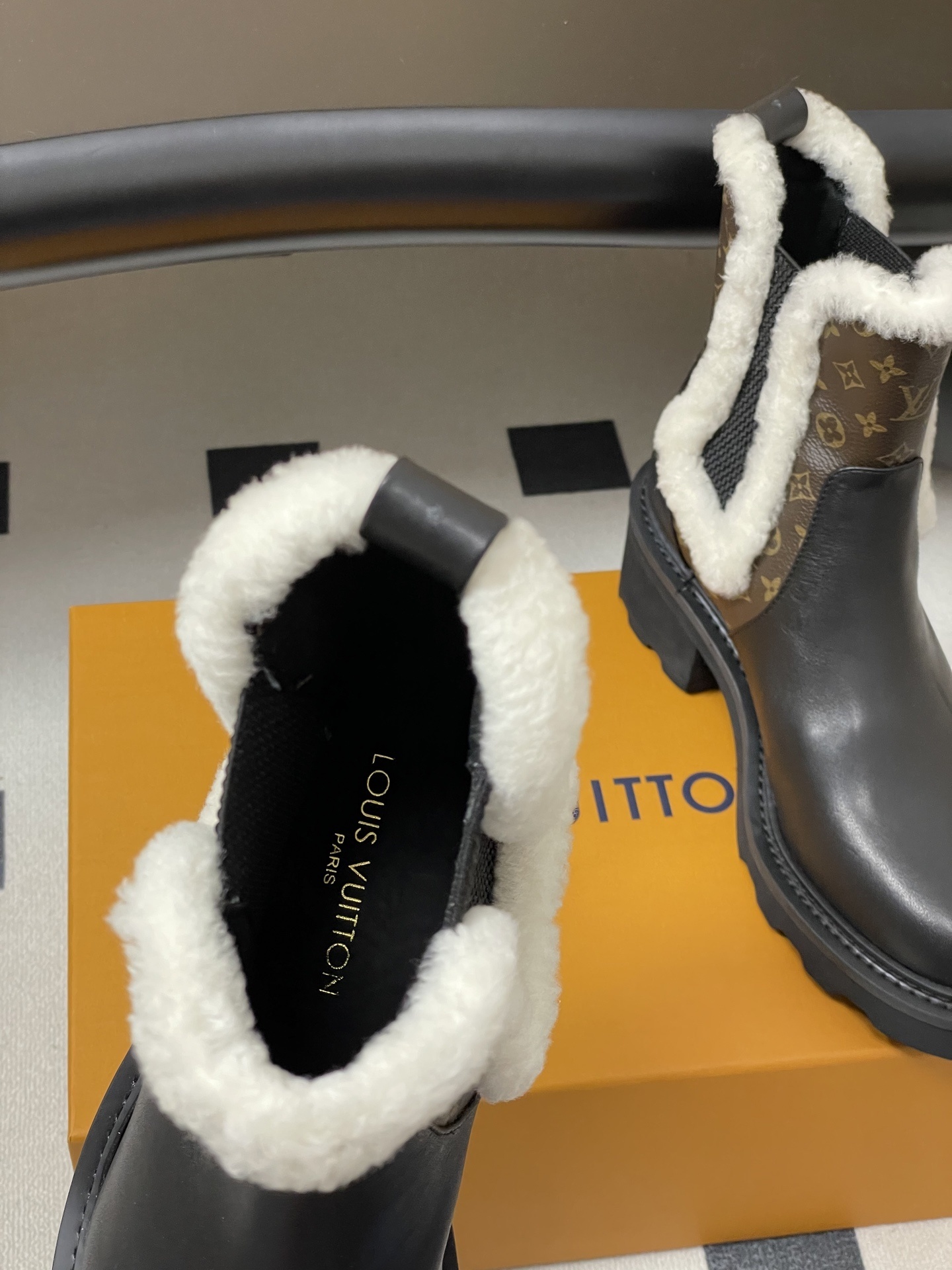 Louis Vuitton Monogram Shearling Leather Ankle Boots
