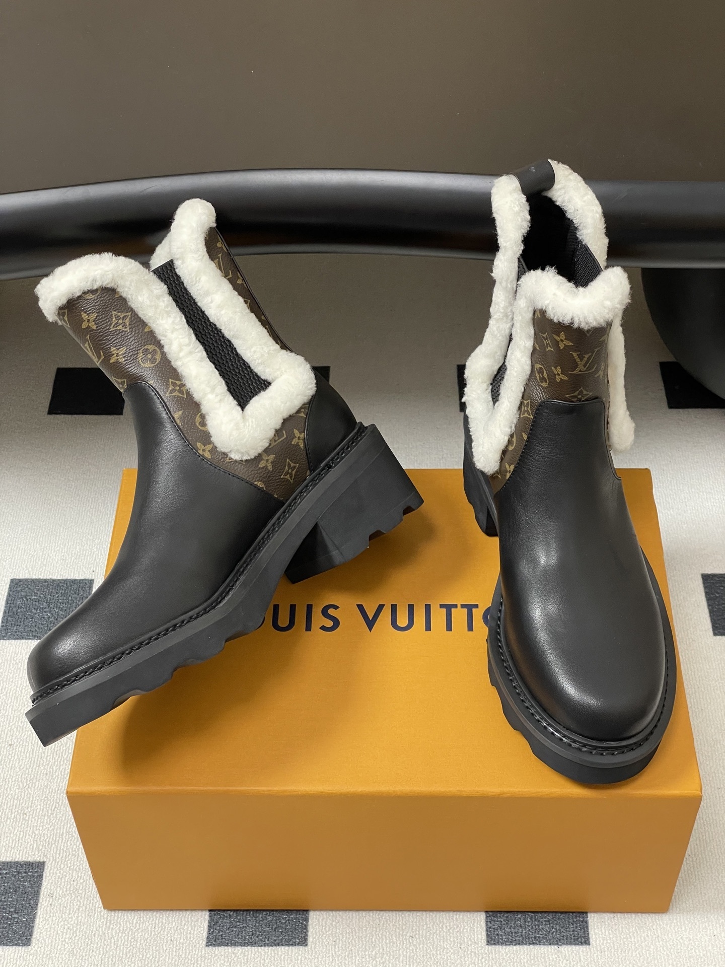 Louis Vuitton Monogram Shearling Leather Ankle Boots