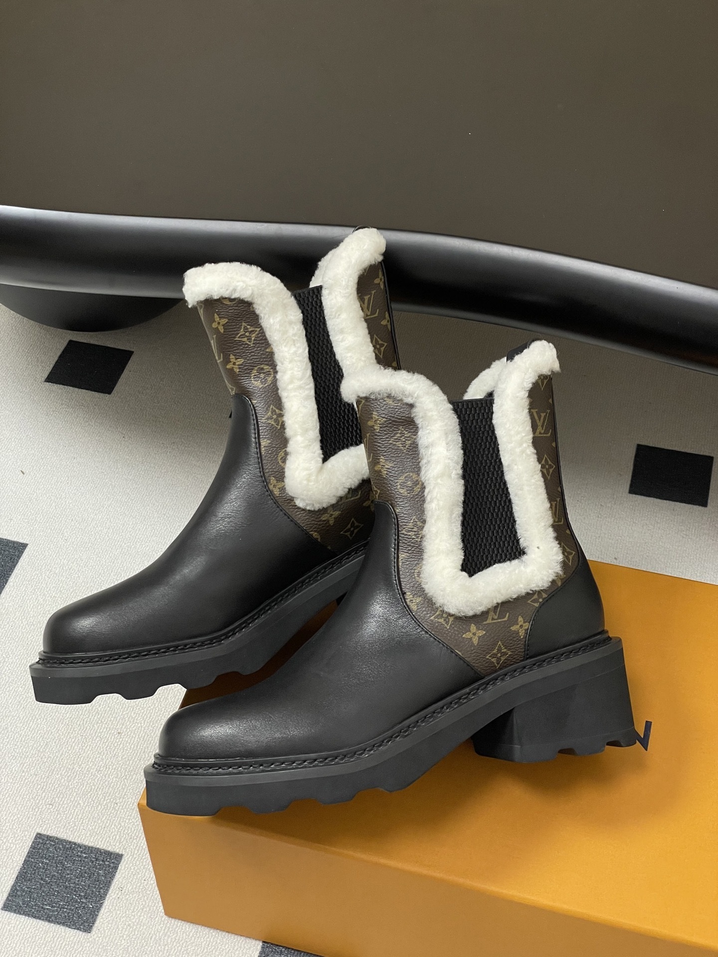 Louis Vuitton Monogram Shearling Leather Ankle Boots