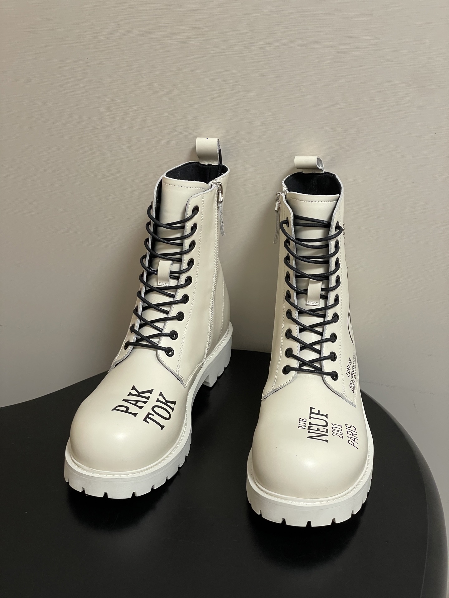 Luxury White Designer Combat Boots - LV Style Chunky Ankle Boots