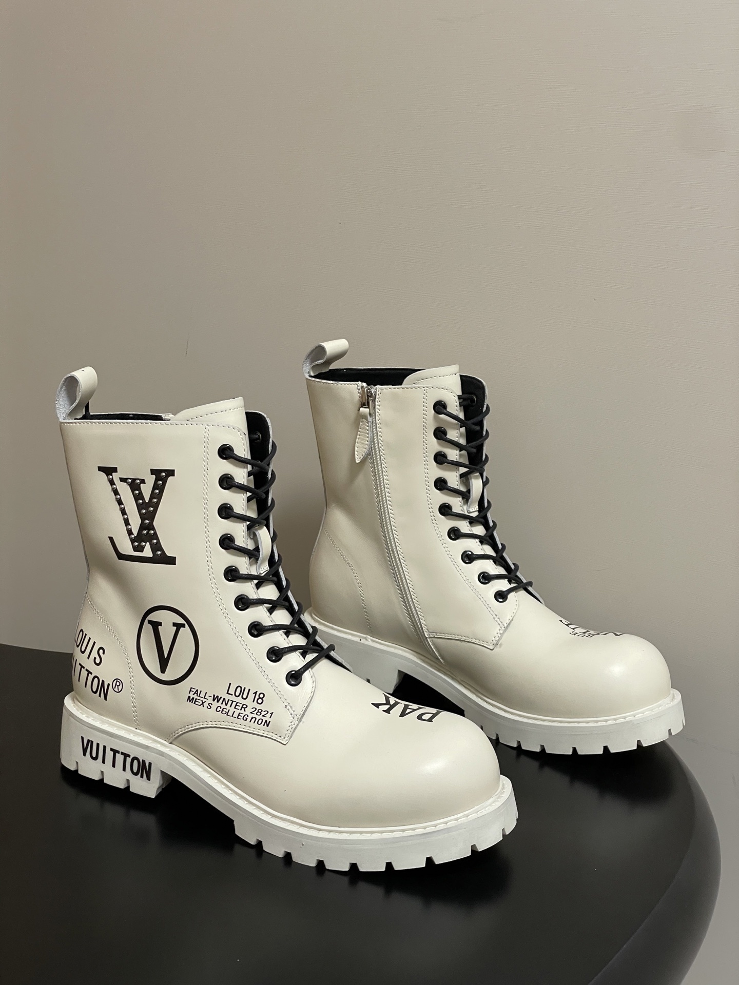 Luxury White Designer Combat Boots – LV Style Chunky Ankle Boots