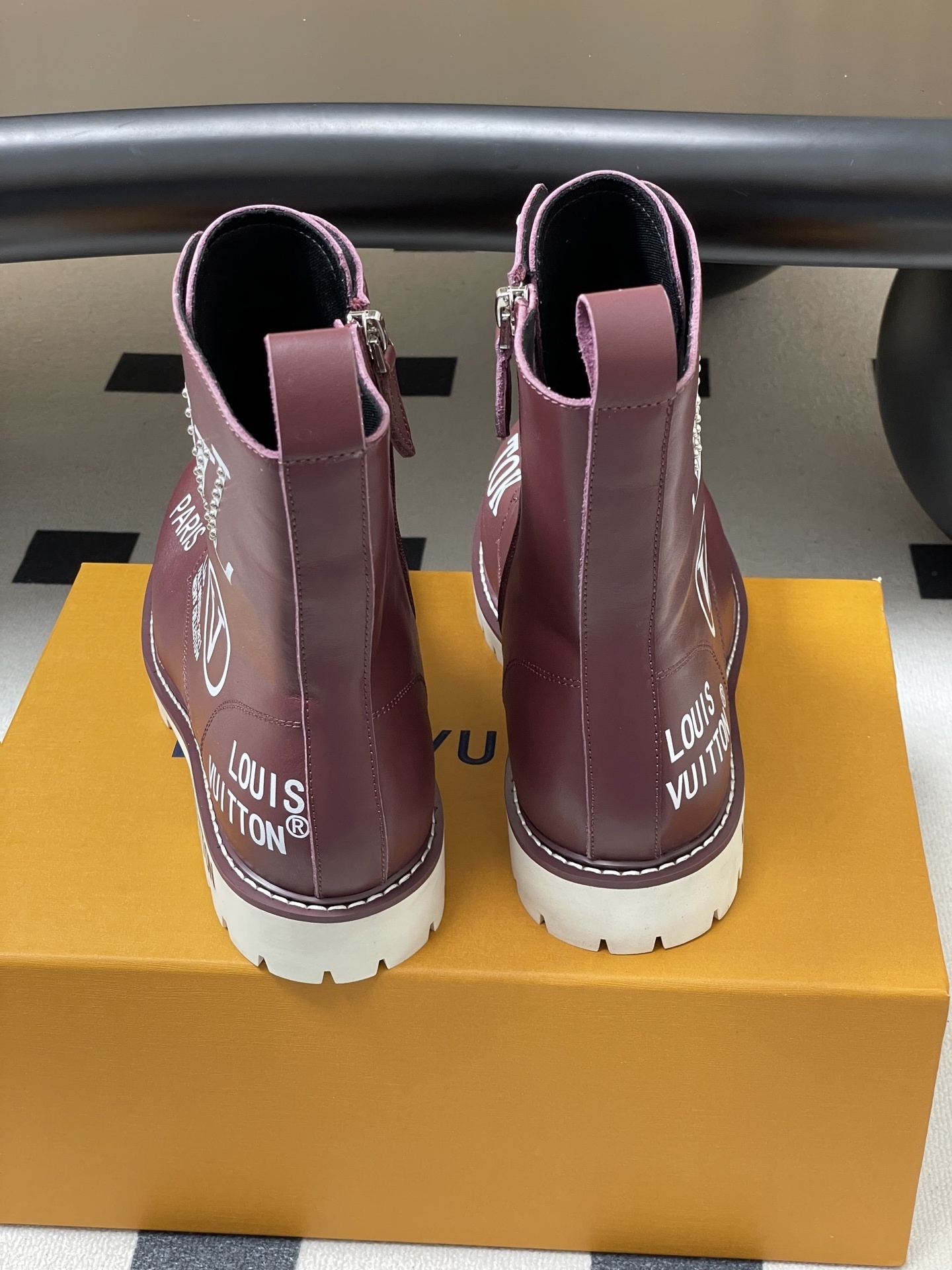 Louis Vuitton Burgundy Leather Combat Boots for Men - FW21 Style