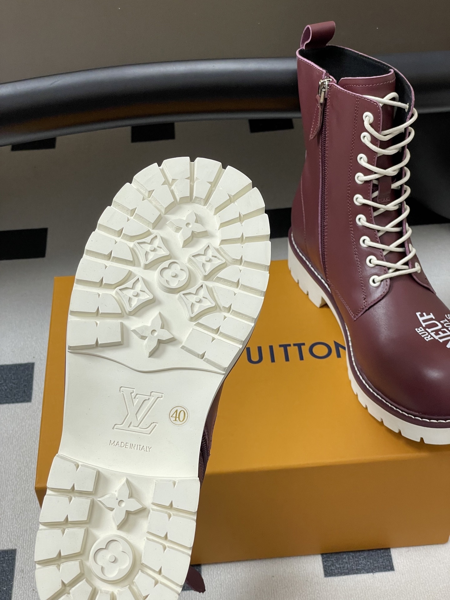 Louis Vuitton Burgundy Leather Combat Boots for Men - FW21 Style