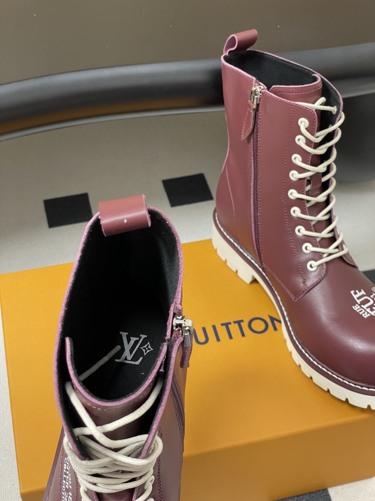 Louis Vuitton Burgundy Leather Combat Boots for Men - FW21 Style
