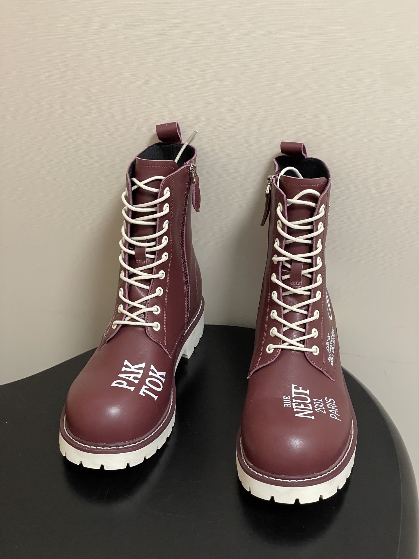 Louis Vuitton Burgundy Leather Combat Boots for Men - FW21 Style