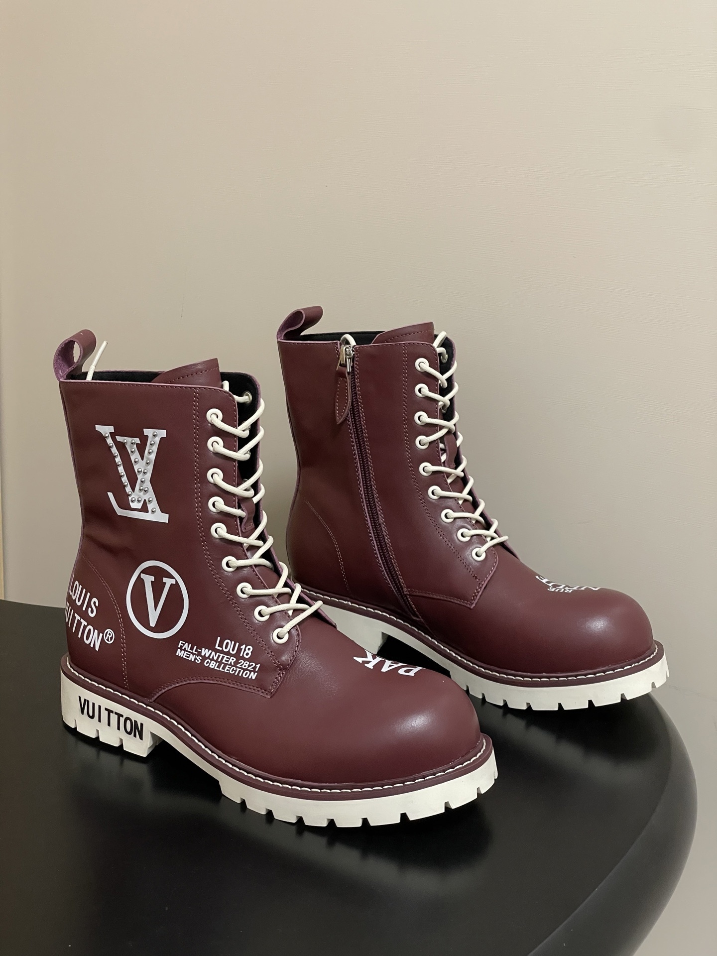Louis Vuitton Burgundy Leather Combat Boots for Men – FW21 Style