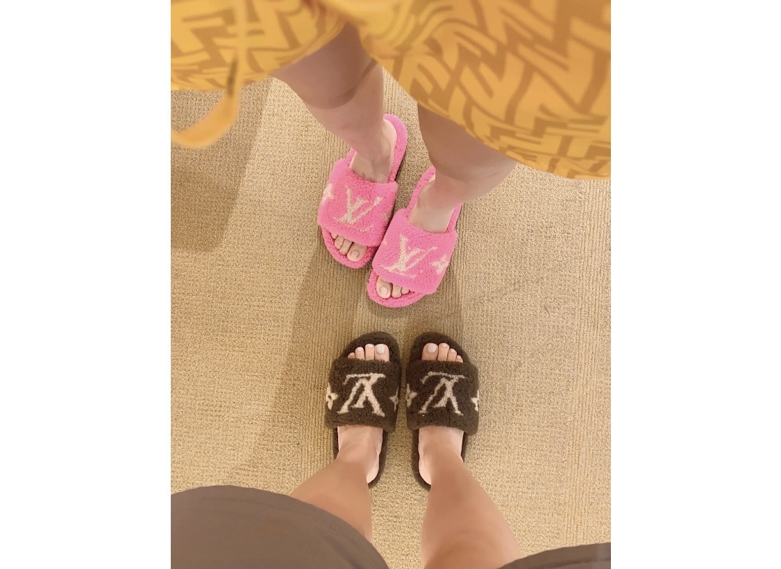 Louis Vuitton Pink Shearling Mules - Luxury Fuzzy Flat Sandals