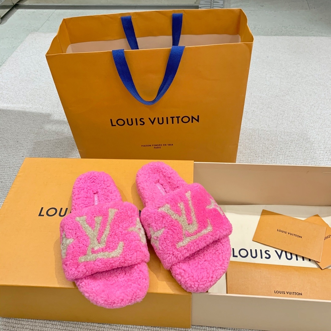 Louis Vuitton Pink Shearling Mules – Luxury Fuzzy Flat Sandals