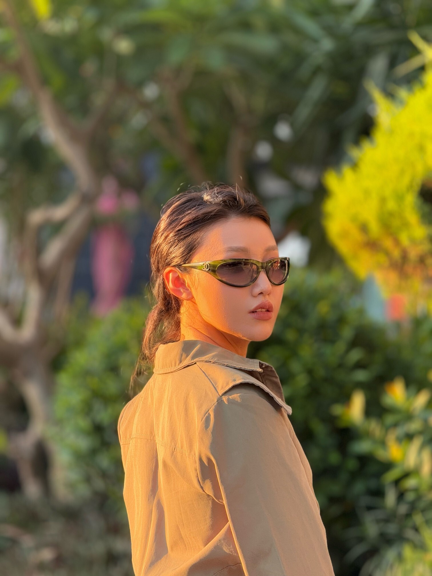 Women's Chic Khaki Utility Jumpsuit - Long Sleeve Military Romper