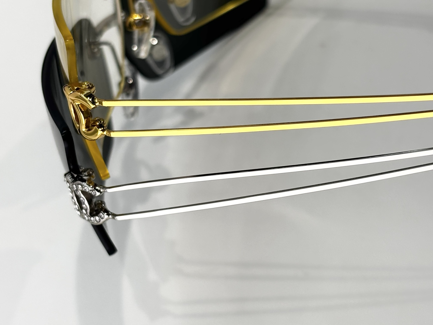 Chanel Rimless Rectangular Silver Sunglasses with Rhinestone CC Logo