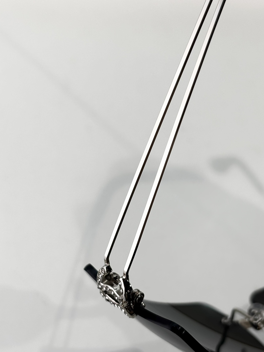 Chanel Rimless Rectangular Silver Sunglasses with Rhinestone CC Logo