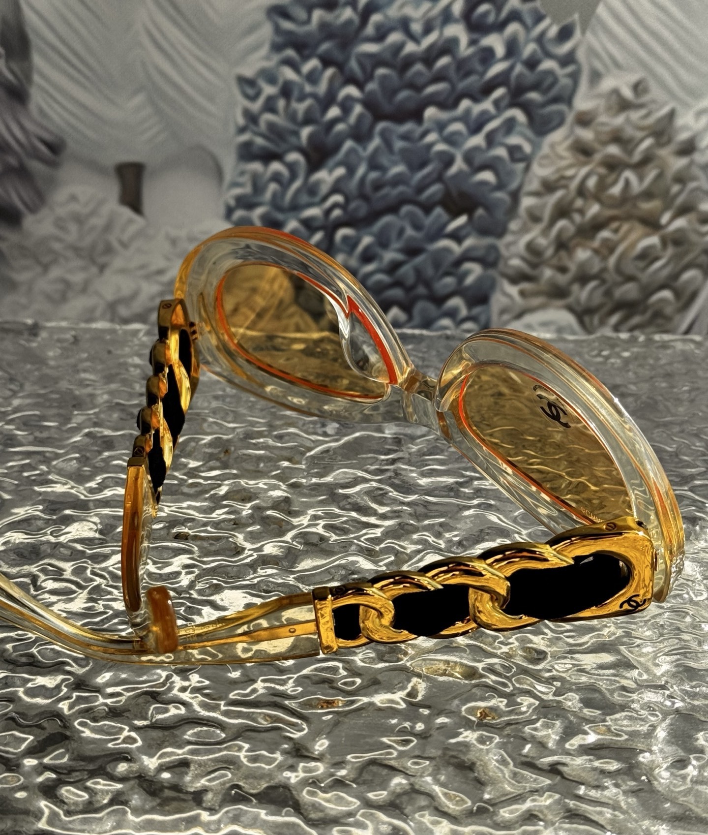 Chanel Luxury Oval Sunglasses - Black with Gold Chain Detail