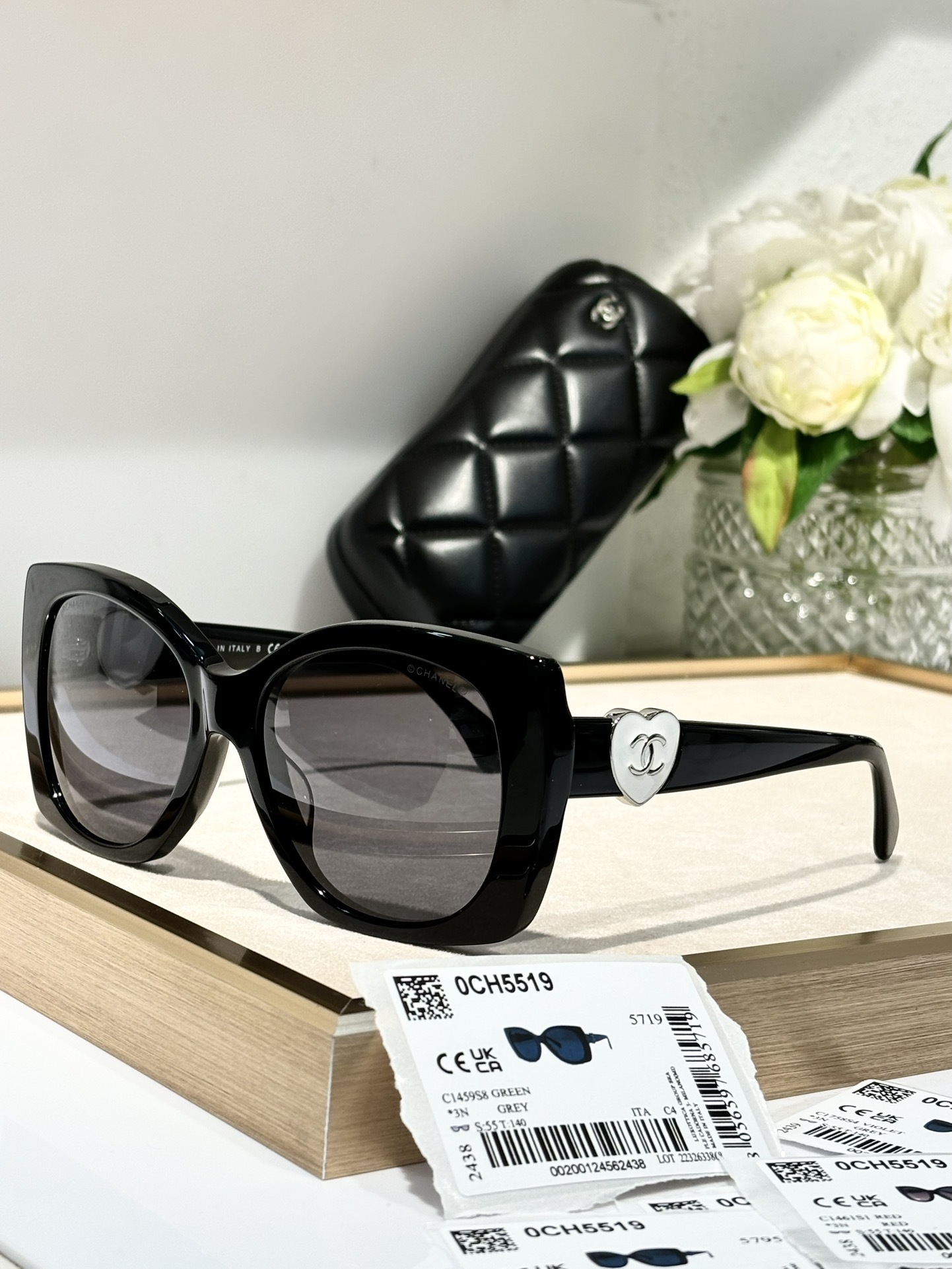 Chanel CH5519 C501S4 Black Oversized Sunglasses with Heart CC Logo