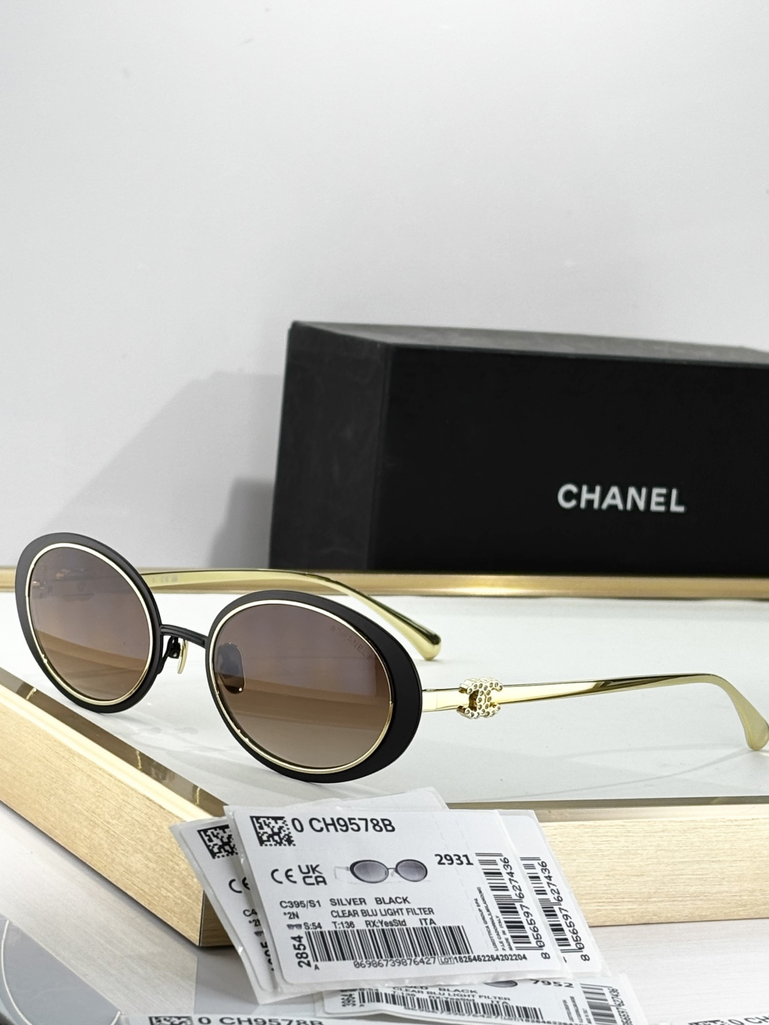 Chanel CH9578B Luxury Oval Sunglasses with Crystal CC Logo