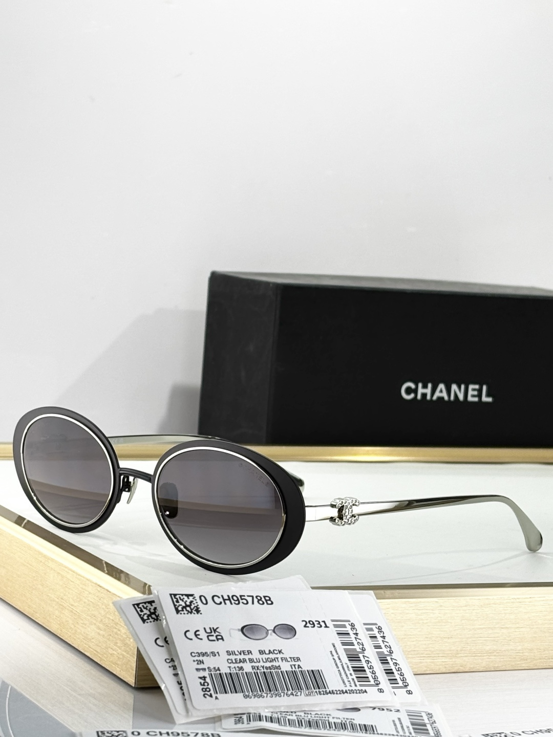 Chanel CH9578B Luxury Oval Sunglasses with Crystal CC Logo