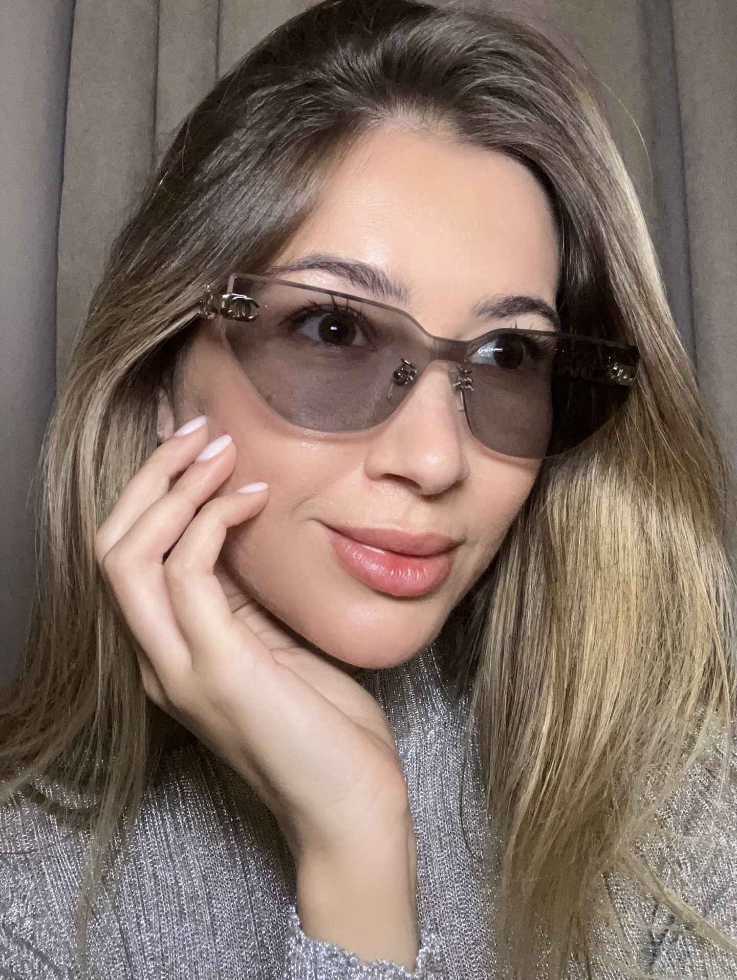 Chanel Rimless Cat-Eye Sunglasses - Crystal Logo Gold Temples