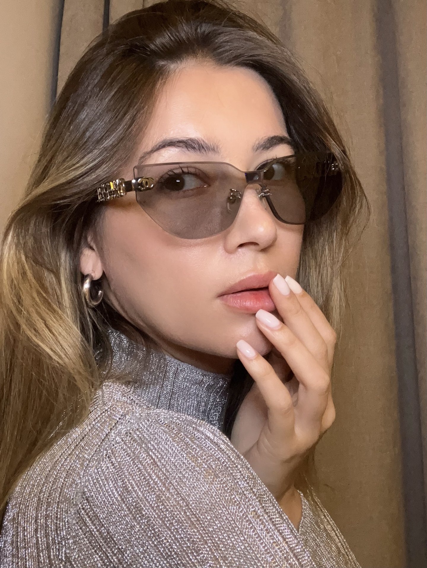 Chanel Rimless Cat-Eye Sunglasses - Crystal Logo Gold Temples