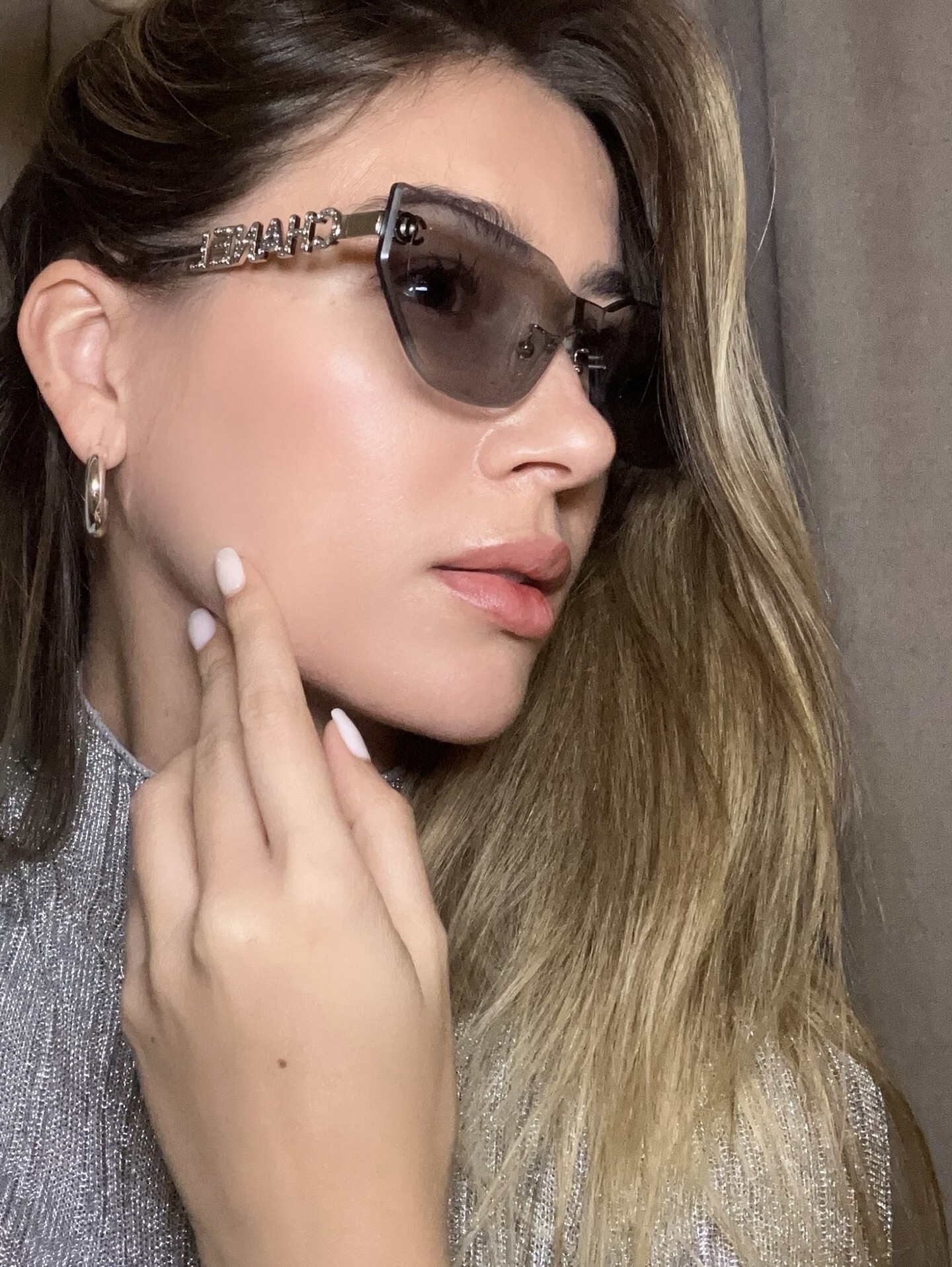 Chanel Rimless Cat-Eye Sunglasses – Crystal Logo Gold Temples