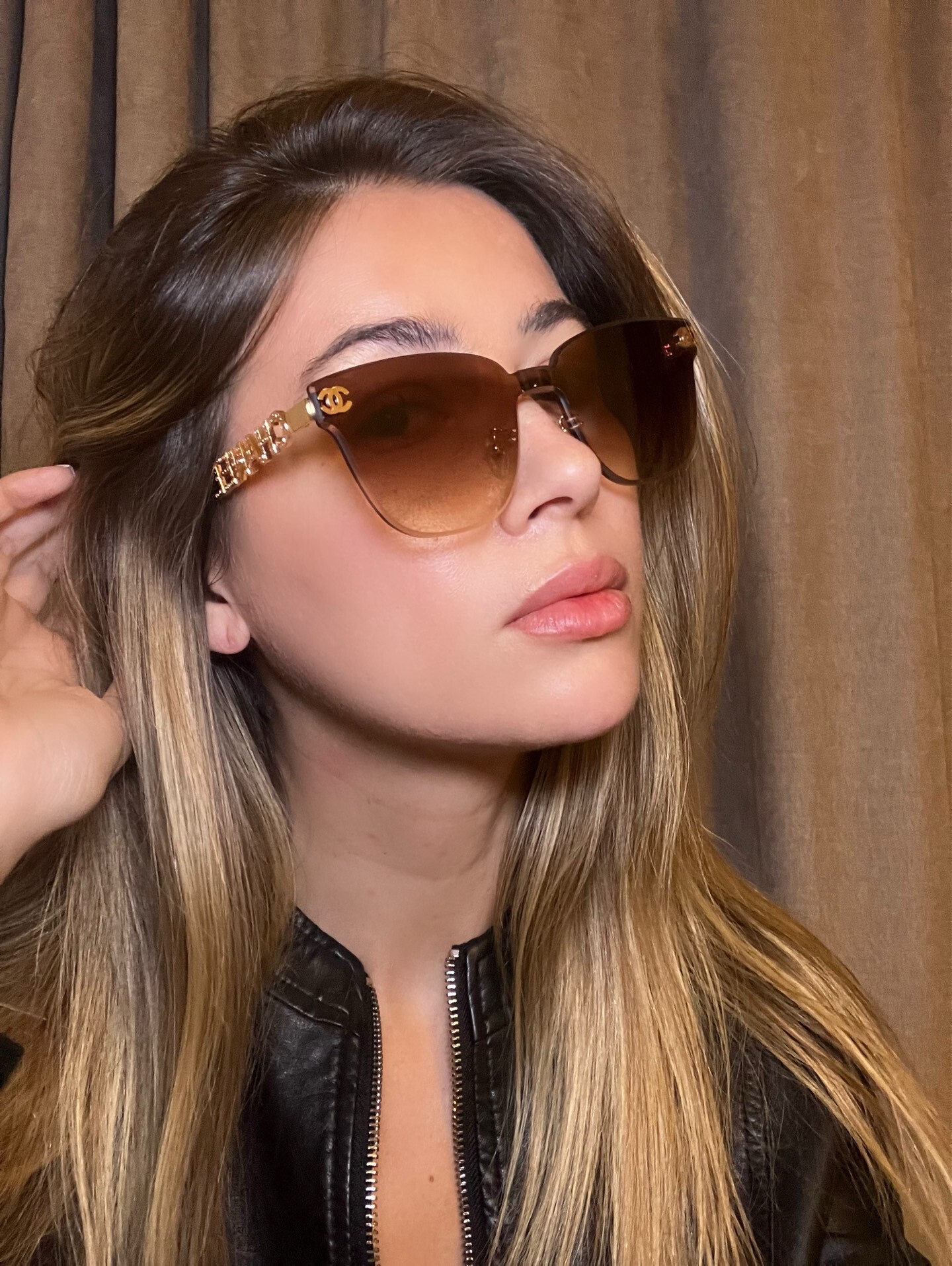 Chanel Oversized Butterfly Sunglasses Brown Gradient Gold Chain