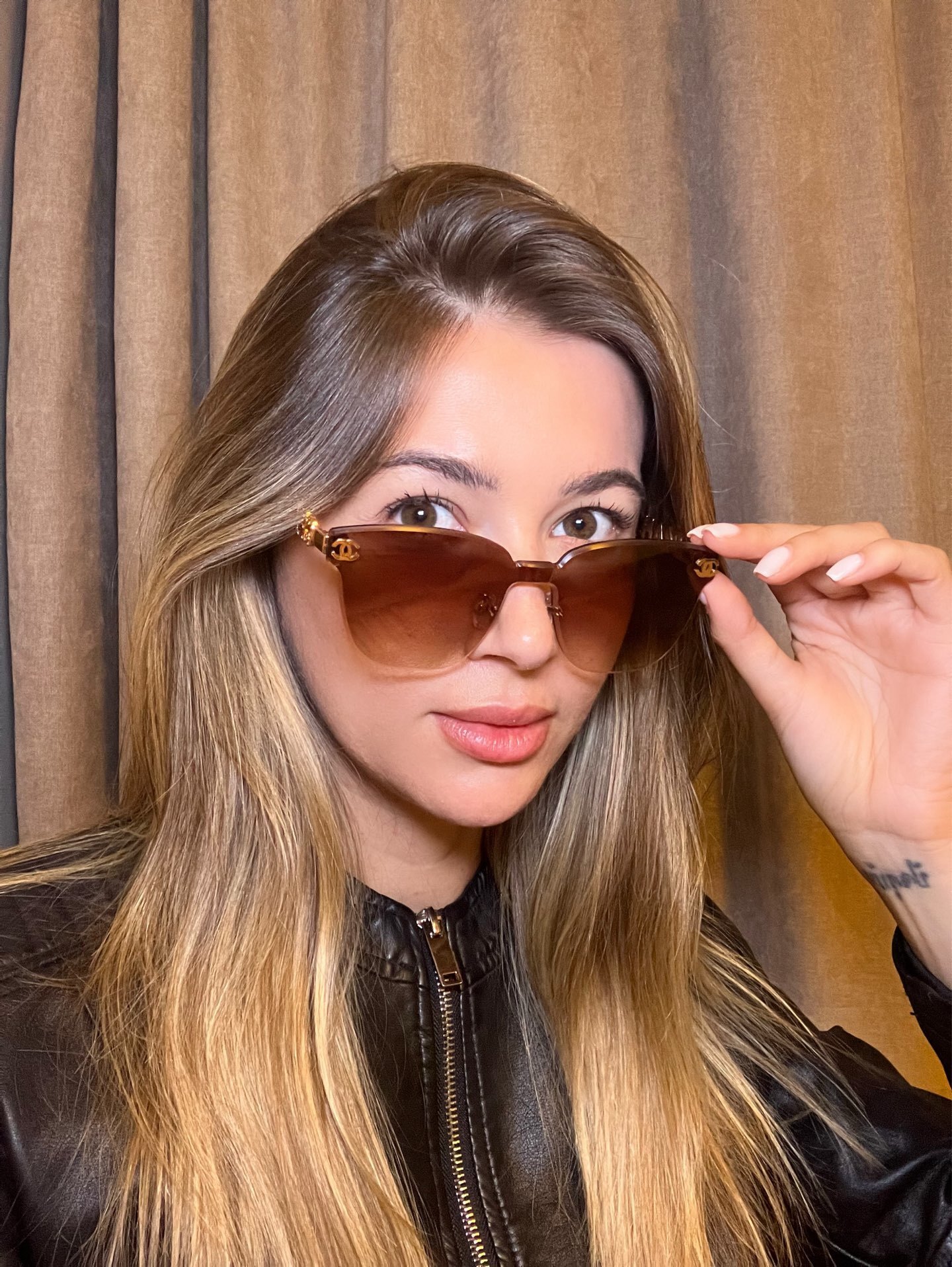 Chanel Oversized Butterfly Sunglasses Brown Gradient Gold Chain