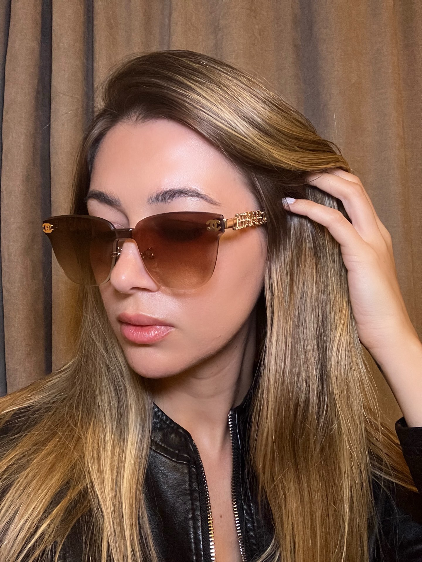 Chanel Oversized Butterfly Sunglasses Brown Gradient Gold Chain