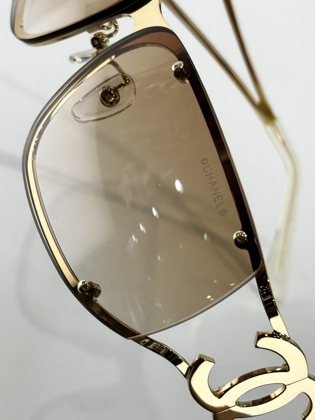 Chanel Gold Shield Sunglasses with Brown Gradient Lenses & CC Logo