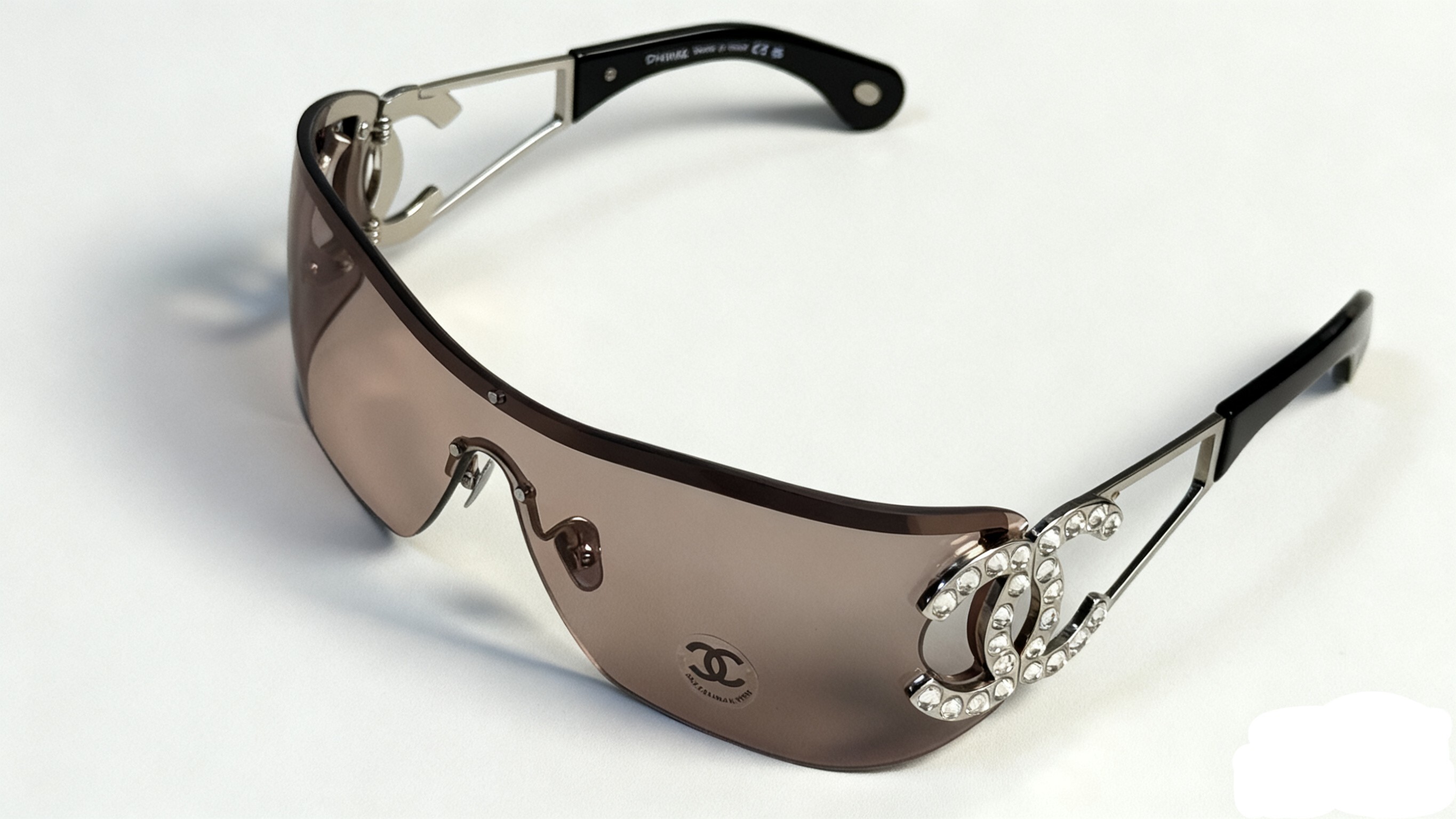 Chanel Luxury Shield Sunglasses with Crystal CC Logo - Y2K Style