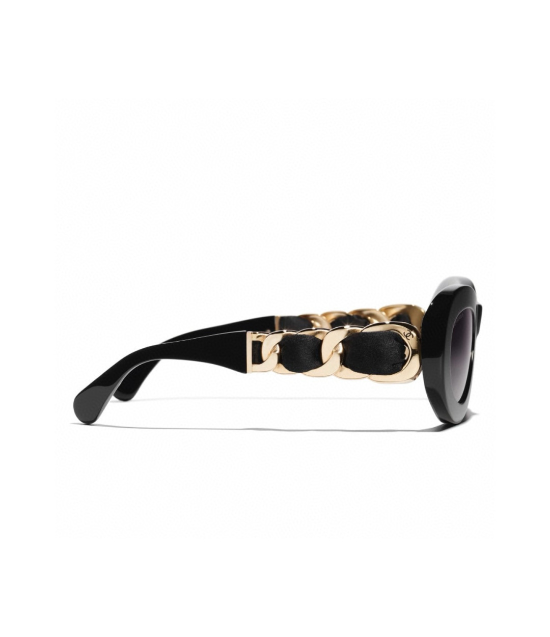Chanel Luxury Oval Sunglasses - Black Frame with Gold Chain Detail