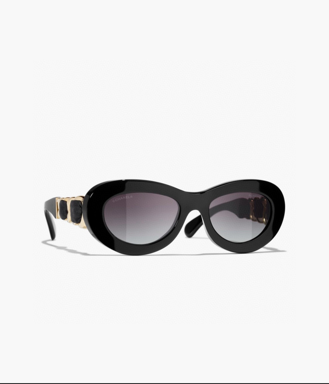 Chanel Luxury Oval Sunglasses – Black Frame with Gold Chain Detail
