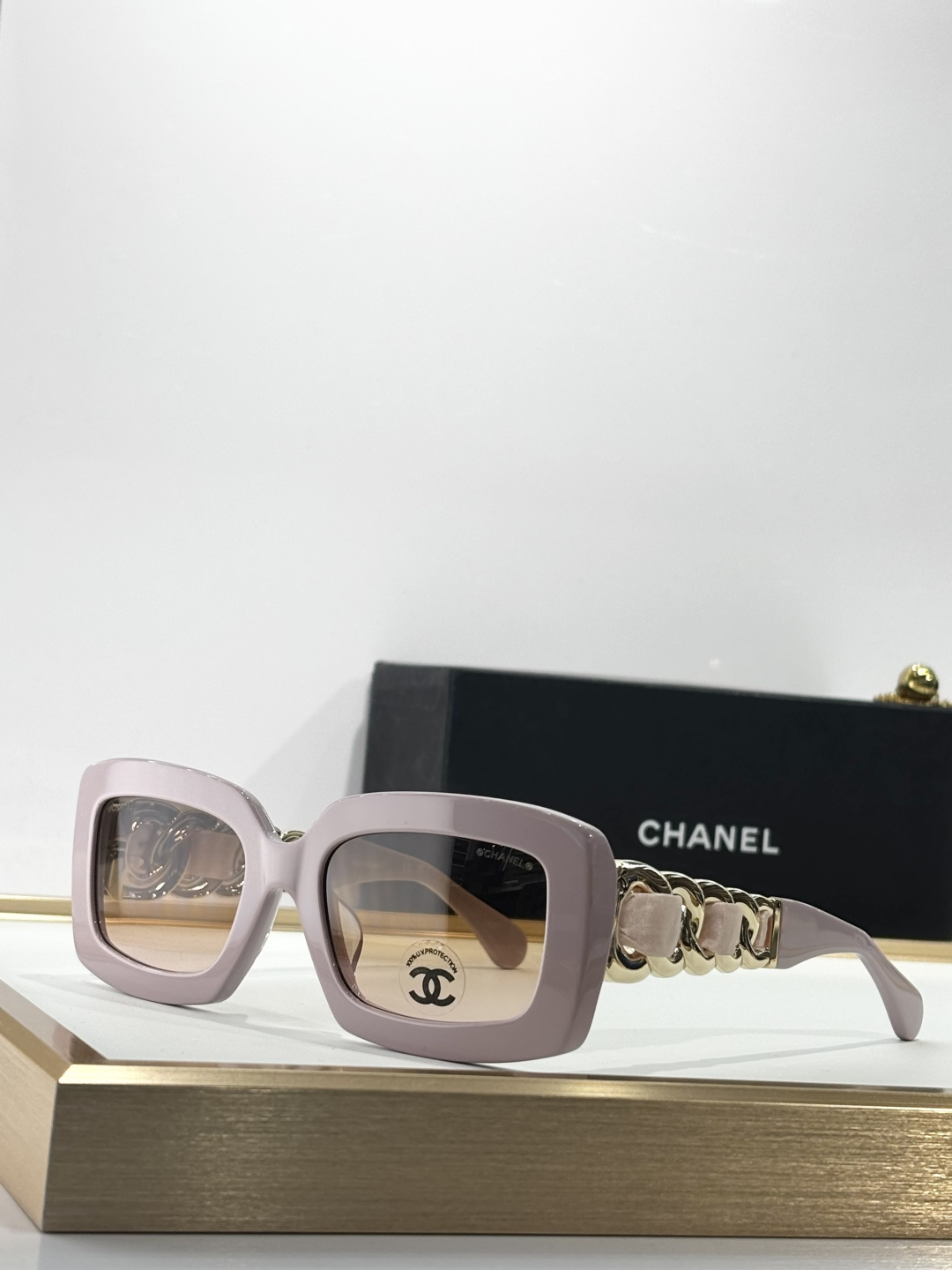Chanel Oversized Square Sunglasses with Elegant Gold Chain Detail