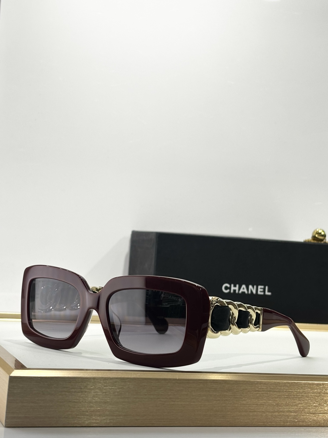 Chanel Oversized Square Sunglasses with Elegant Gold Chain Detail