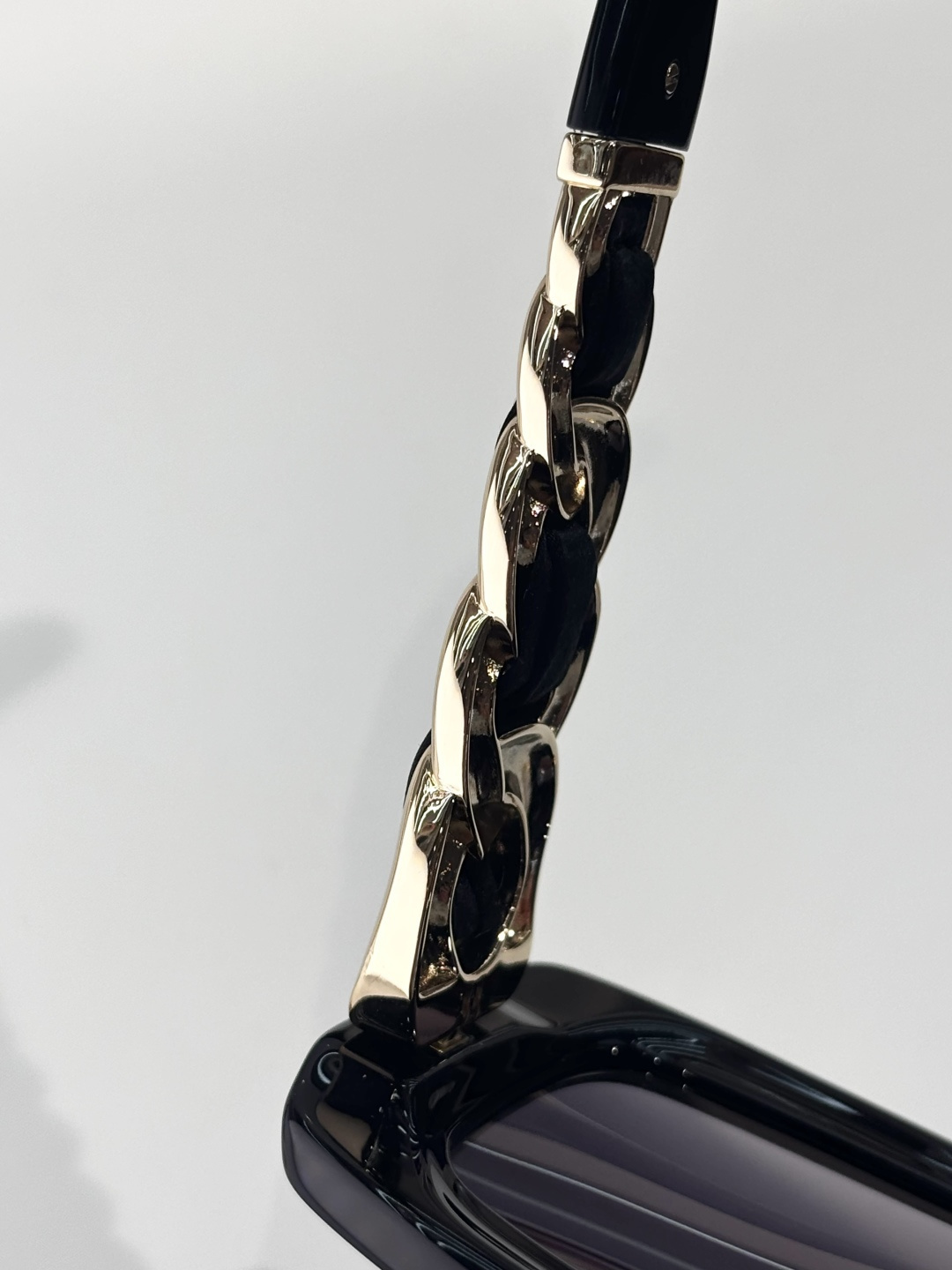 Chanel Black Rectangular Sunglasses with Gold Chain Details